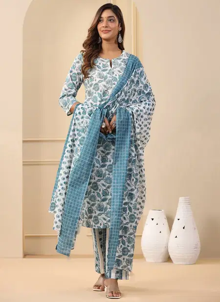 White Colour Rayon Printed Kurti With Pant Dupatta Wholesalers In Delhi Aaradhna 2055